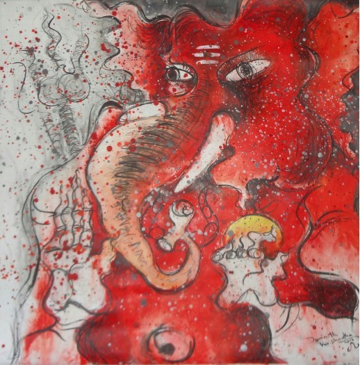 lord ganesh in red by Dammith Krishantha