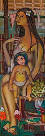 Mother Seated with Child on Lap by Seevali Illangasinghe