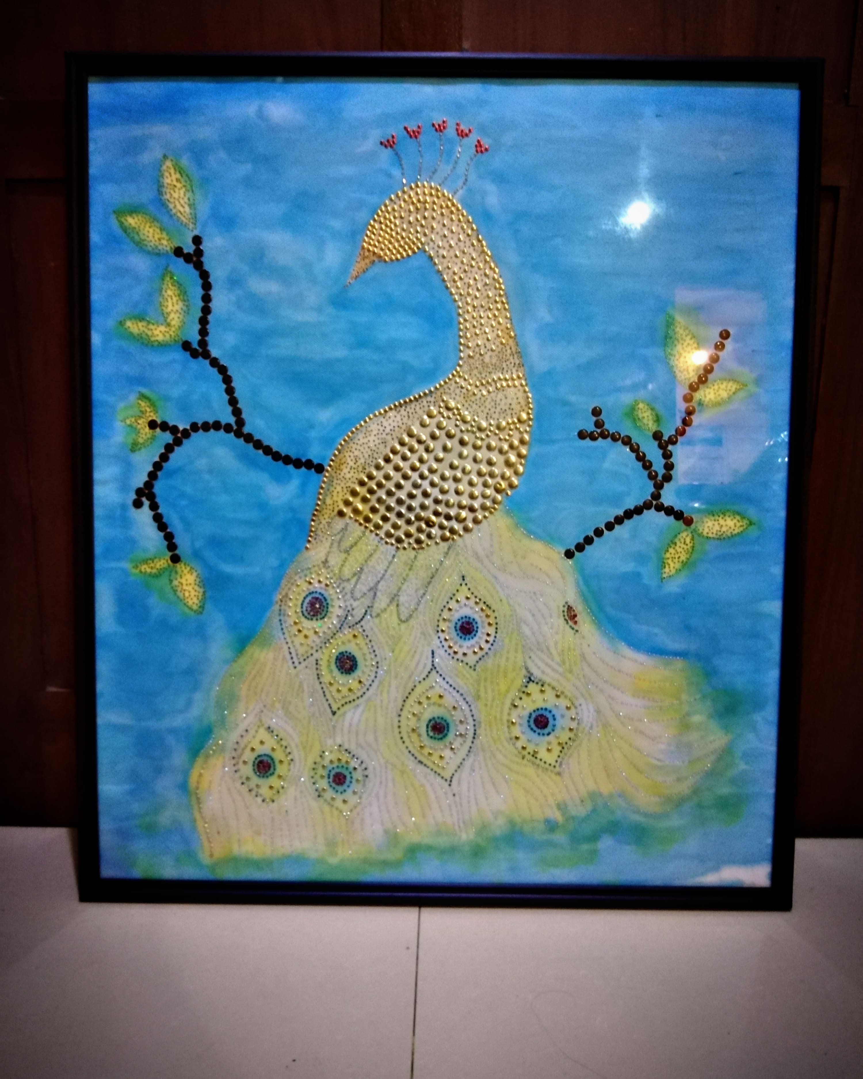 Peacock rhinestone artwork by Jayani Chethana