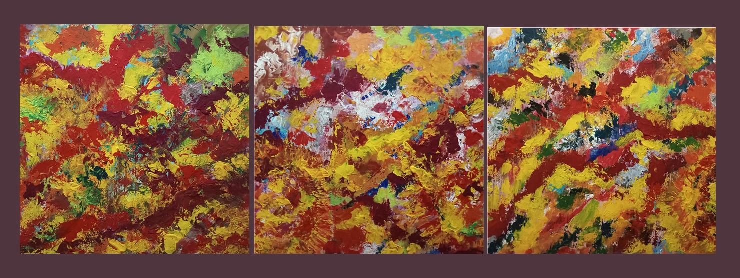 54 by 18 Inch Canvass and Acrylic Painting - ( 3 Piece 18 by 18) Abstract Painting )