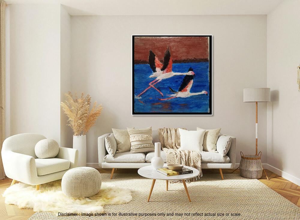 Pair Of Flamingo Flying Over The Water