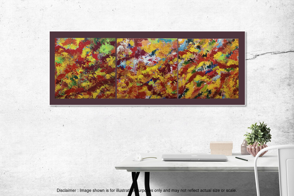 54 by 18 Inch Canvass and Acrylic Painting - ( 3 Piece 18 by 18) Abstract Painting )