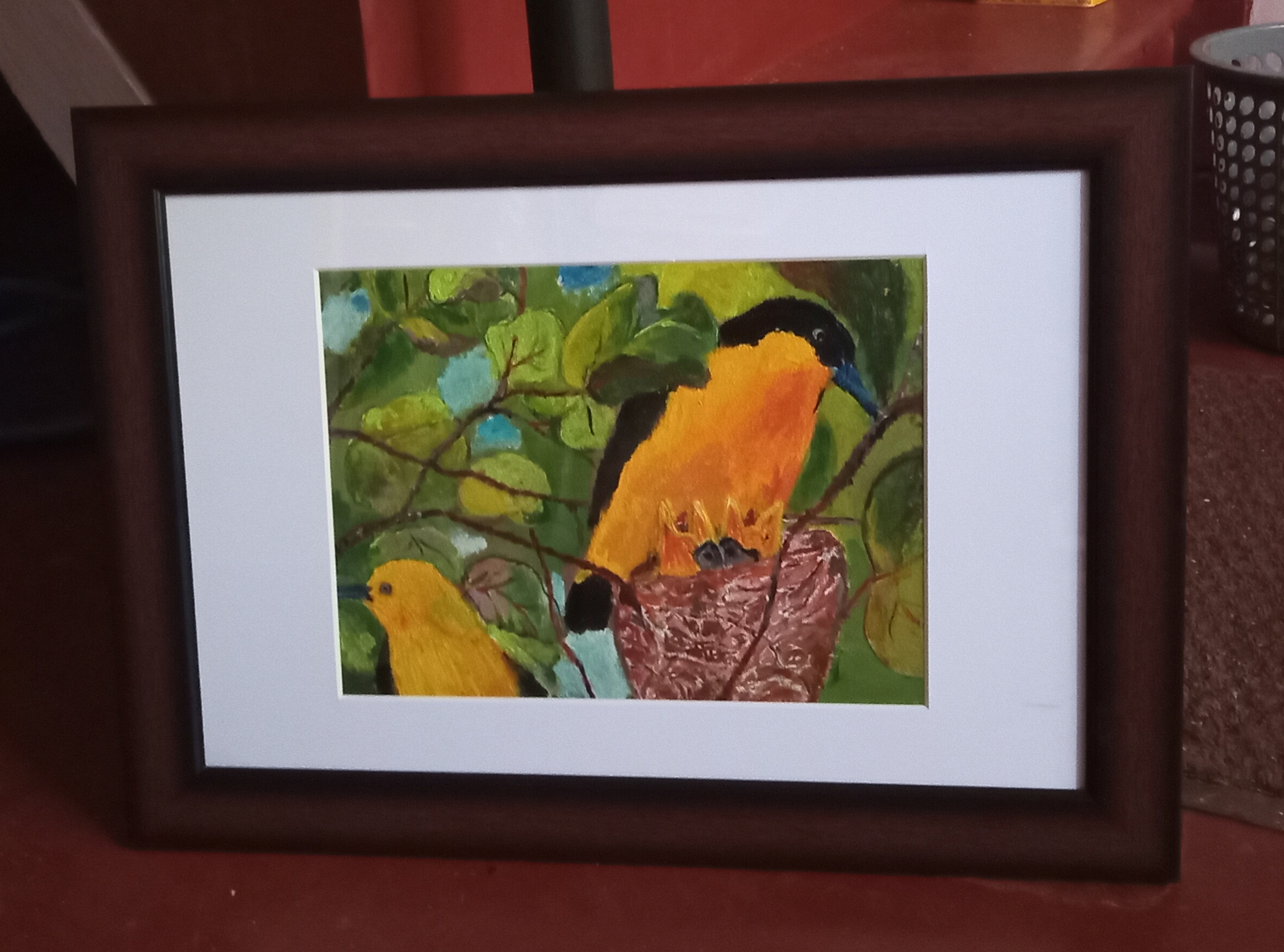 Mother Bird Oriole - Feeding the Baby Birds (Framed)