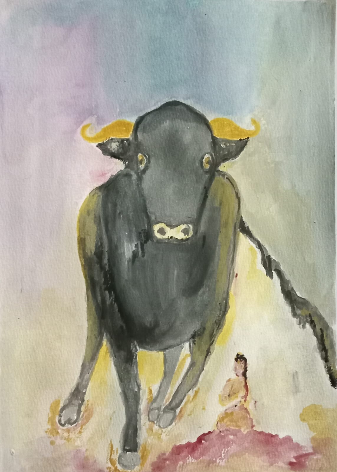 Charging Bull and Calm Praying Lady