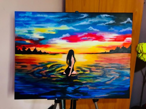 Beautiful Sunset Beach With Girl