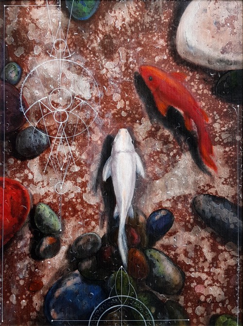 Koi Fishes In Geometric Landscape