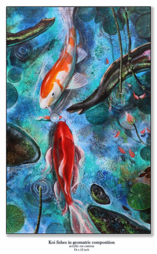 Koi Fishes In Geomatric Composit