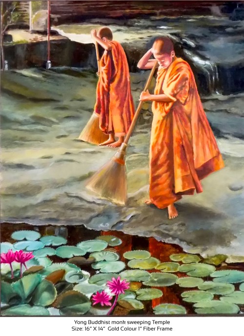 Young Buddhist Monk Sweeping