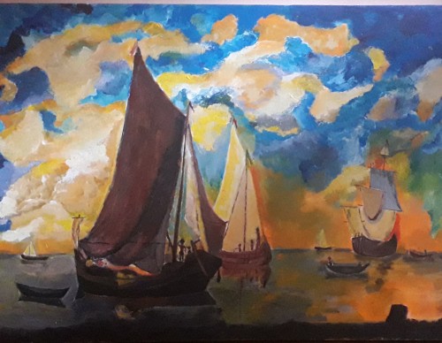 Sun Set And Sail Boats