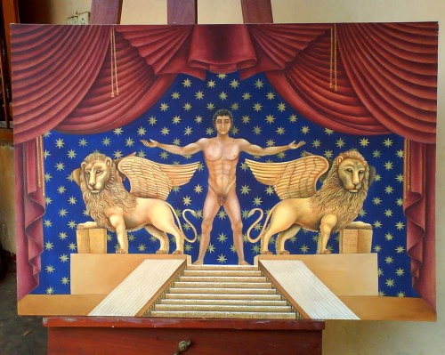 Nude Gay Guy King With Lions-14