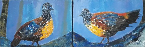 Pair Of Multi Colored Fowl