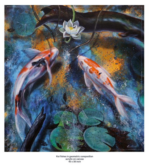 Koi Fishes In Geomatric Composit