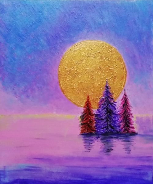 The Golden Moon In The Silky Sky