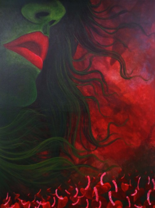 Green Face With Red Lips